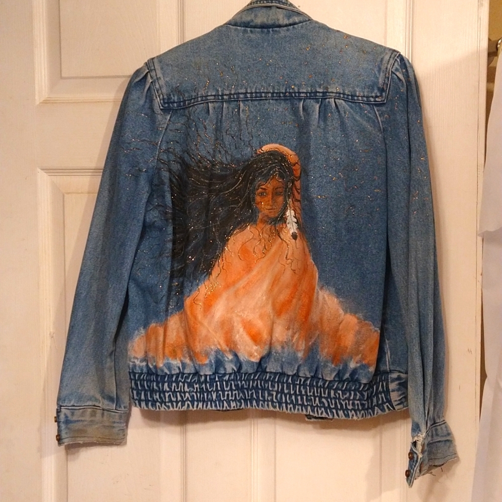 Hand- painted Moon Maiden Jeans Jacket